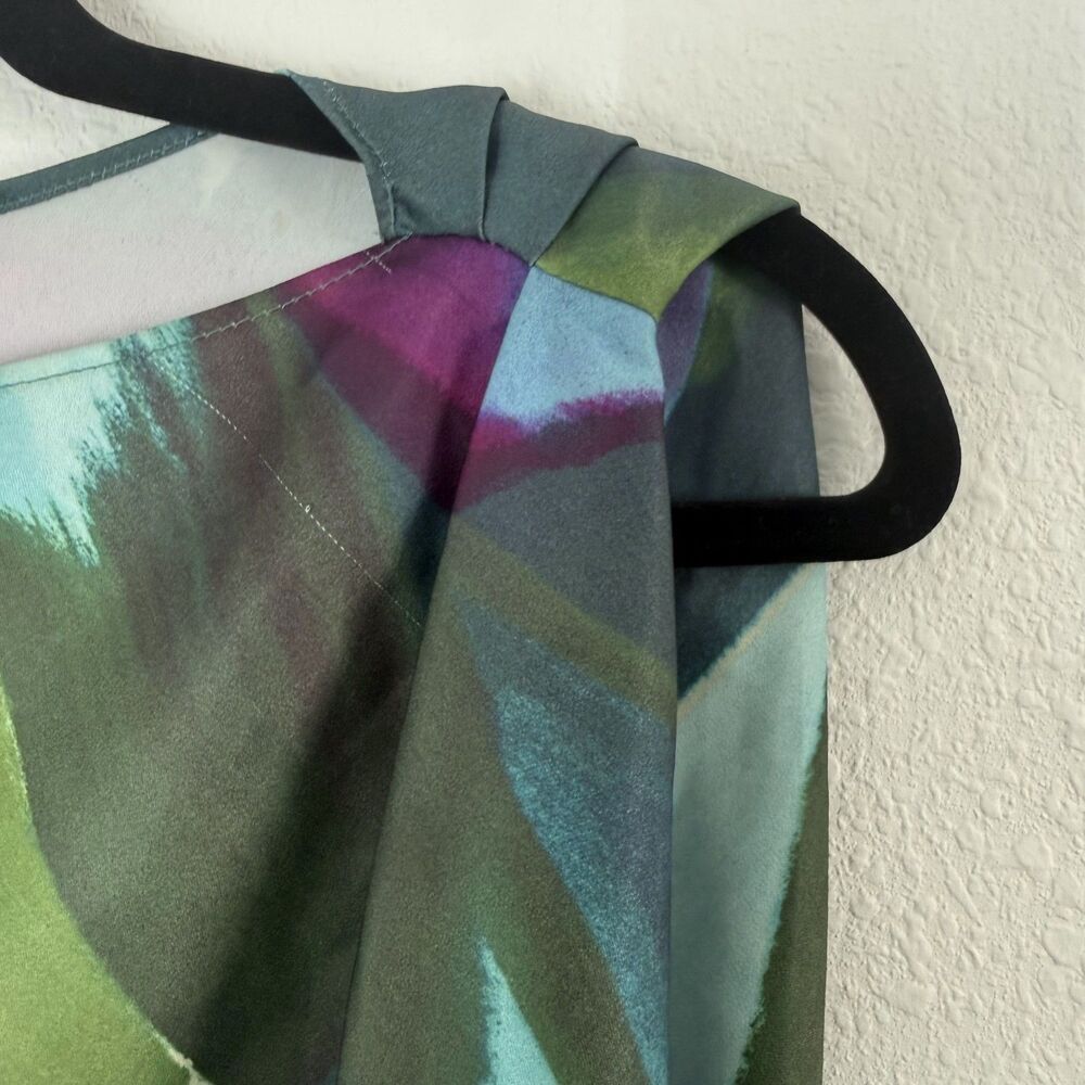 Banana Republic Twist Shoulder Blouse Top Teal Artsy Sleeveless Small Workwear - Picture 5 of 7